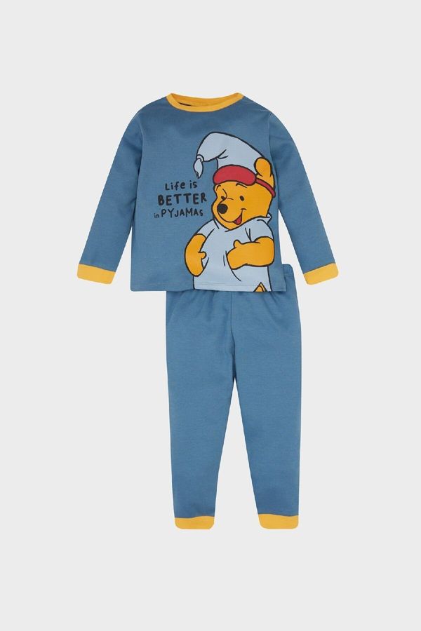 DEFACTO DEFACTO Baby Boy Pajama Set Disney Winnie The Pooh Crew Neck Long Sleeve Top Long Bottom