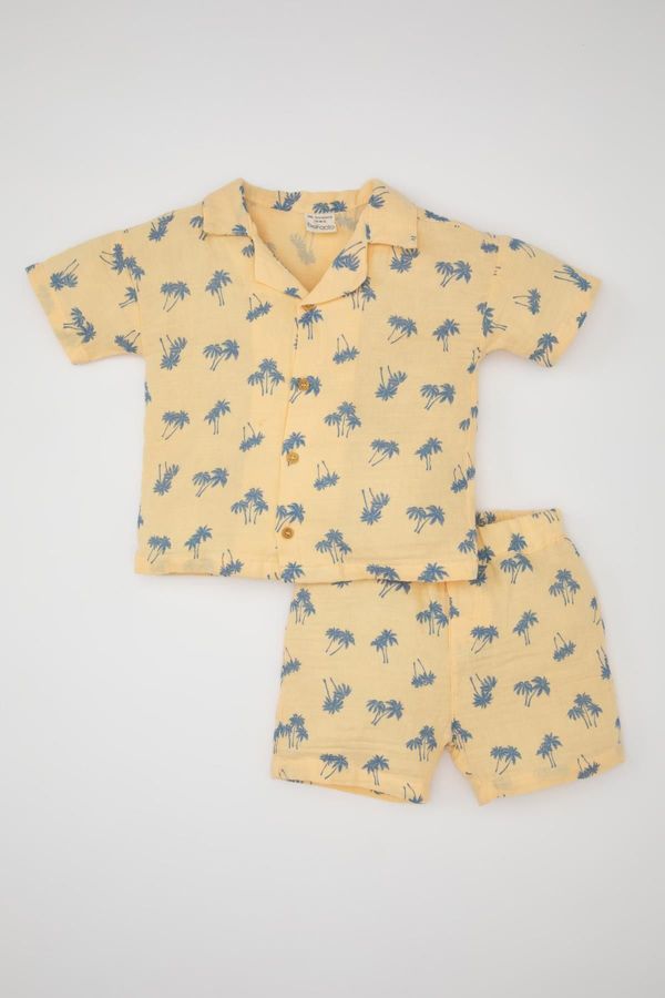 DEFACTO DEFACTO Baby Boy Palm Tree Patterned Muslin Short Sleeve Shirt Shorts 2-Piece Set