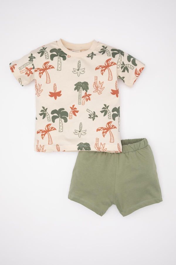 DEFACTO DEFACTO Baby Boy Palm Tree Patterned Short Sleeve T-Shirt and Shorts Set of 2