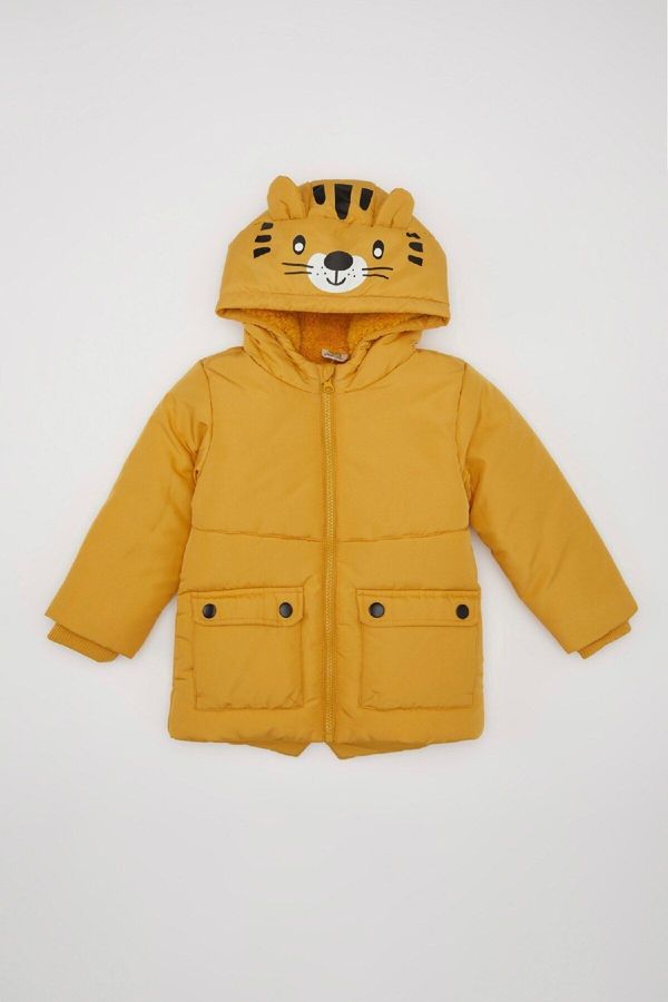 DEFACTO DEFACTO Baby Boy Plush Lined Water Repellent Fabric Detail Hooded Puffer Coat