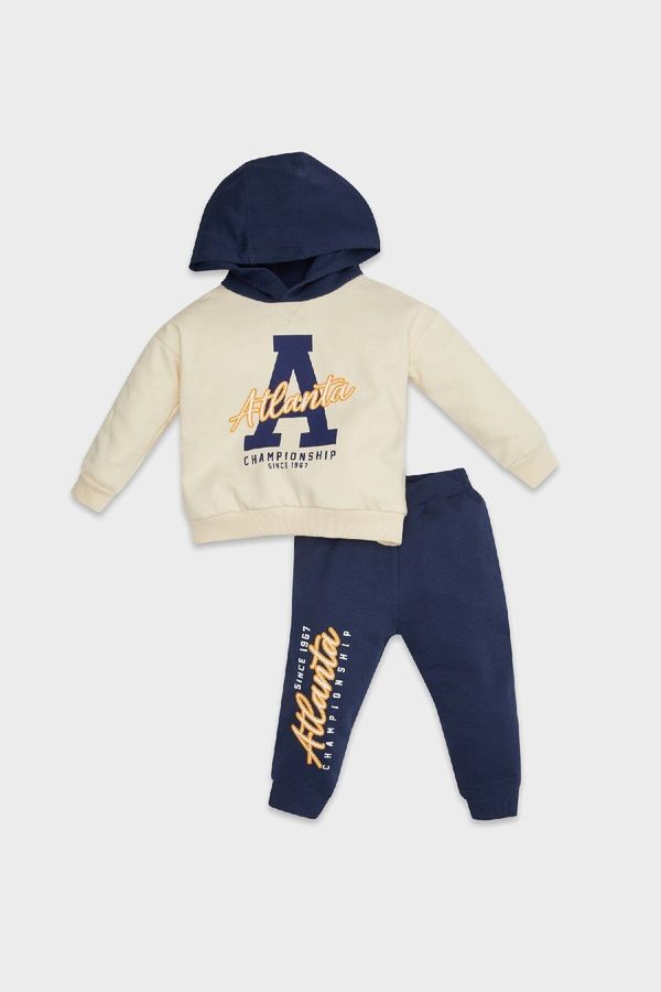 DEFACTO DEFACTO Baby Boy Printed Hooded Sweatshirt Elastic Waist Jogger Tracksuit Bottoms 2-Piece Set