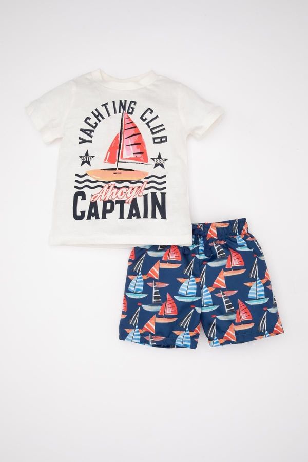 DEFACTO DEFACTO Baby Boy Sea Printed Short Sleeve T-Shirt Shorts 2-Piece Set