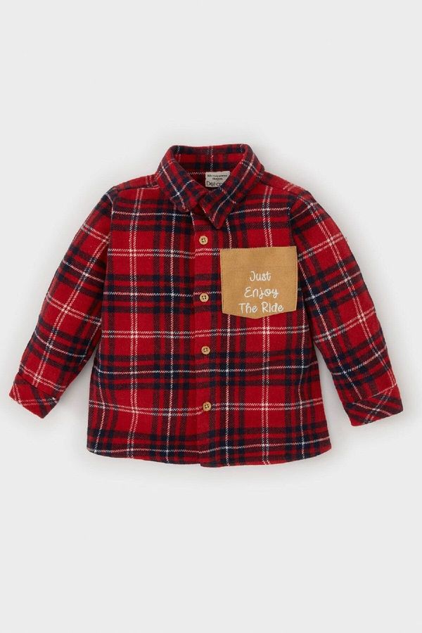 DEFACTO DEFACTO Baby Boy Shirt Collar Flannel Plaid Pocket Detailed Long Sleeve Shirt