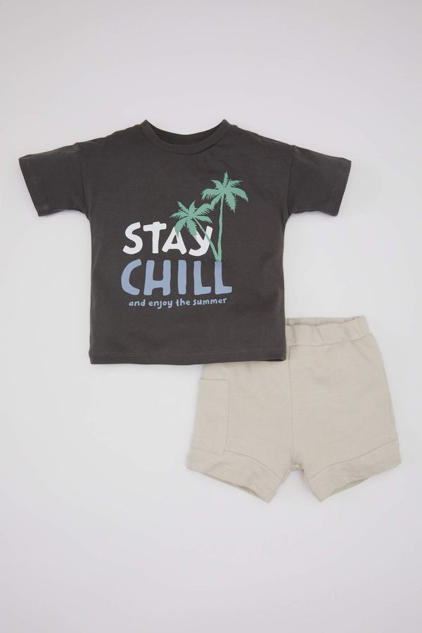 DEFACTO DEFACTO Baby Boy Slogan Printed Cotton T-Shirt Shorts 2 Piece Set