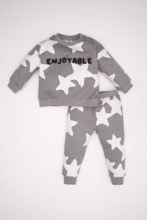 DEFACTO DEFACTO Baby Boy Star Patterned Sweatshirt Tracksuit Bottom 2-Piece Set