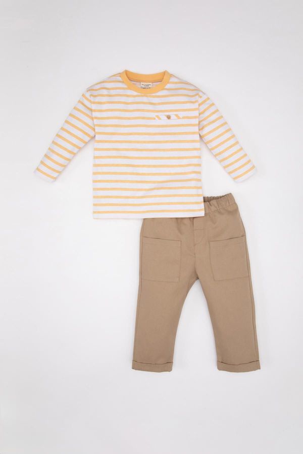 DEFACTO DEFACTO Baby Boy Striped Combed Cotton T-shirt Pants 2-Piece Set