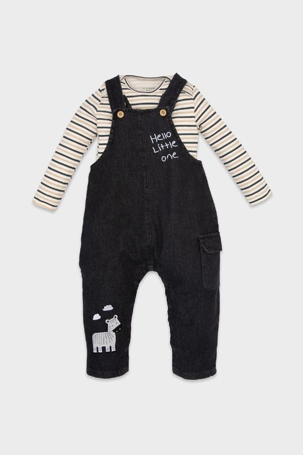 DEFACTO DEFACTO Baby Boy Striped Long Sleeve T-Shirt Jeans Overalls 2-Piece Set