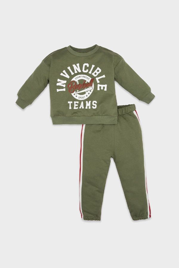 DEFACTO DEFACTO Baby Boy Text Printed Cotton Sweatshirt Tracksuit Bottom Top Set