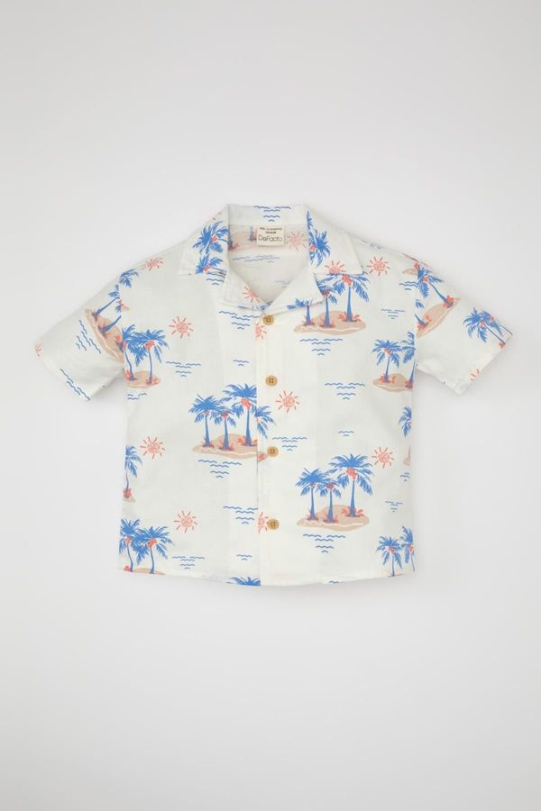 DEFACTO DEFACTO Baby Boy Twill Collar Palm Tree Patterned Short Sleeve Shirt