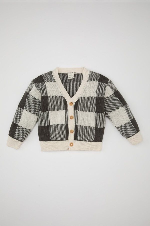 DEFACTO DEFACTO Baby Boy V-Neck Checked Cardigan