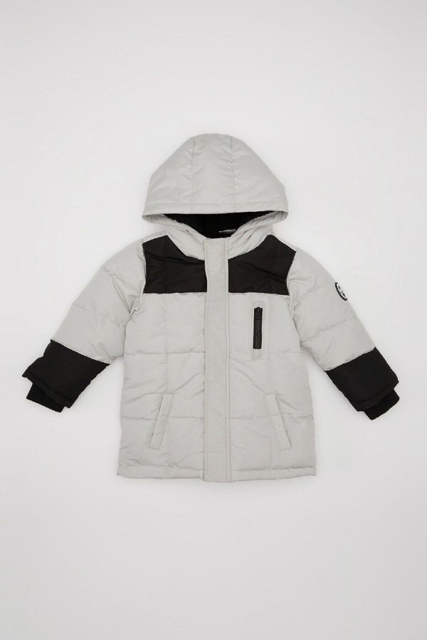 DEFACTO DEFACTO Baby Boy Water Repellent Ribbed Sleeve Hooded Coat