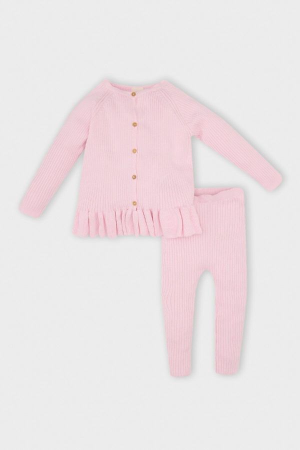 DEFACTO DEFACTO Baby Girl 2-Piece Set Long Sleeve Buttoned Sweater Elastic Waist Knitwear Bottom