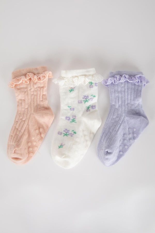 DEFACTO DEFACTO Baby Girl Anti-Slip Sole 3-Piece Cotton Long Socks