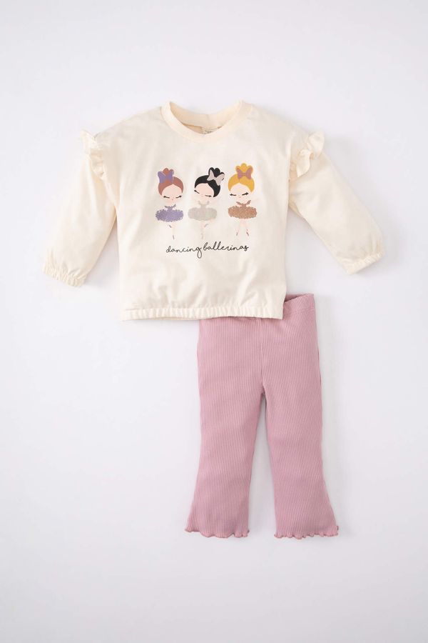 DEFACTO DEFACTO Baby Girl Ballerina Printed Cotton T-Shirt Leggings 2 Piece Set