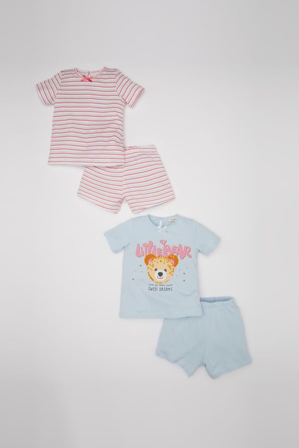 DEFACTO DEFACTO Baby Girl Bear Printed Short Sleeve Combed Cotton 4-Piece Pajama Set