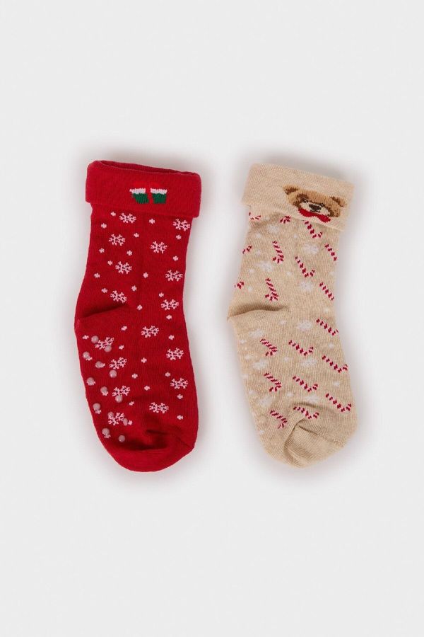 DEFACTO DEFACTO Baby Girl Christmas Themed Seamless 2-Pack Cotton Long Socks