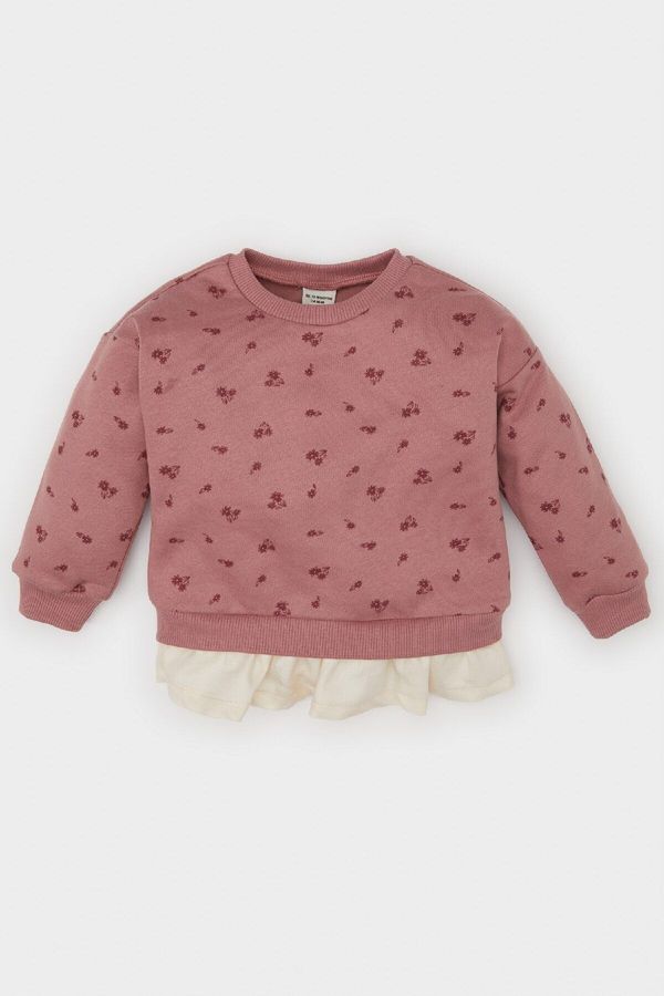 DEFACTO DEFACTO Baby Girl Crew Neck Floral Inside Soft Feather Sweatshirt