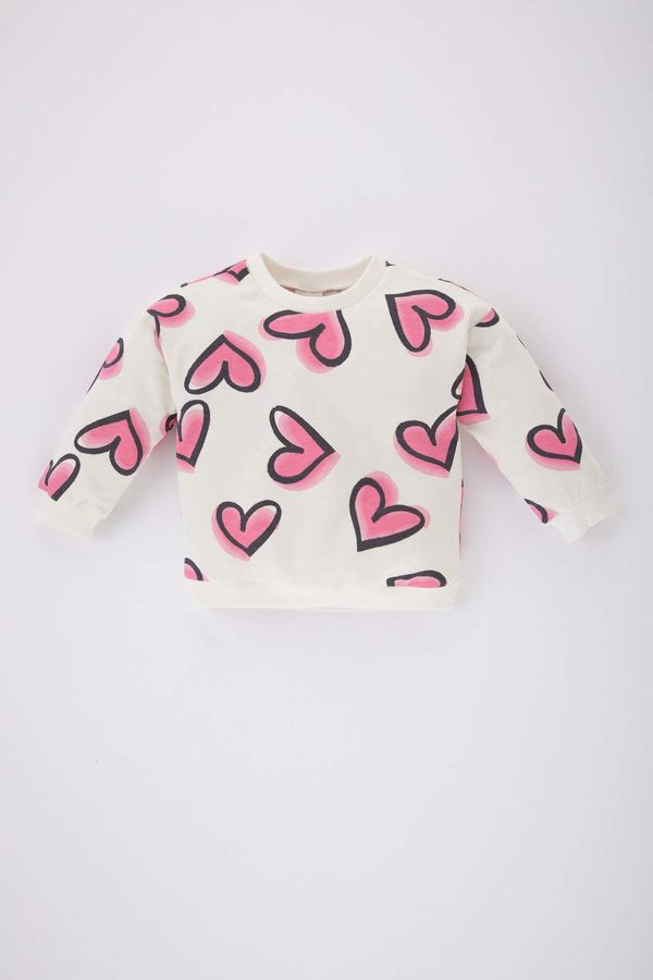 DEFACTO DEFACTO Baby Girl Crew Neck Heart Patterned Sweatshirt