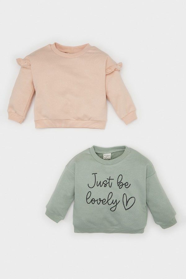 DEFACTO DEFACTO Baby Girl Crew Neck Printed 2-Pack Sweatshirt