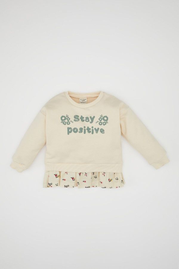 DEFACTO DEFACTO Baby Girl Crew Neck Printed Soft Furry Inside Hem Detailed Sweatshirt