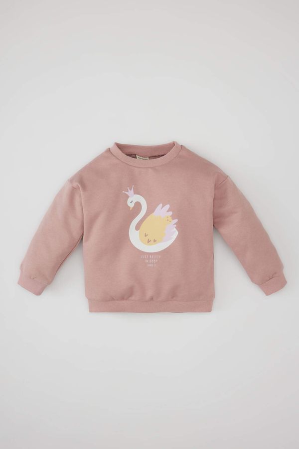DEFACTO DEFACTO Baby Girl Crew Neck Swan Printed Sweatshirt