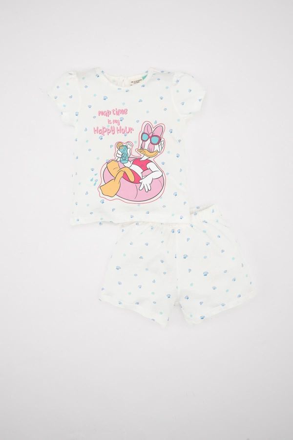 DEFACTO DEFACTO Baby Girl Daisy Duck Short Sleeve Combed Cotton Pajama Set with Shorts