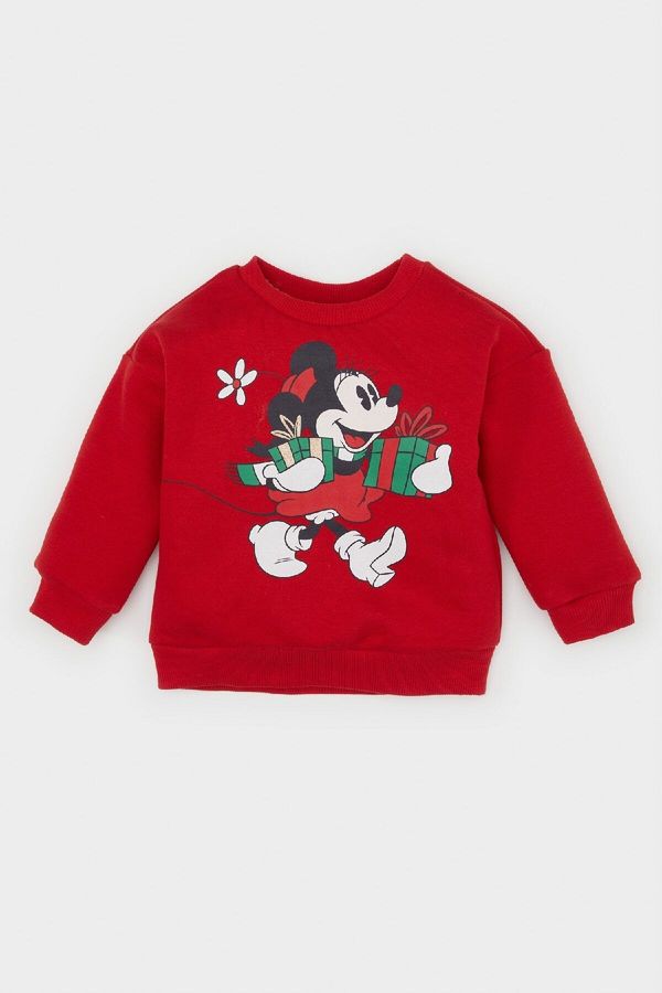 DEFACTO DEFACTO Baby Girl Disney Mickey & Minnie Crew Neck Soft Furry Sweatshirt