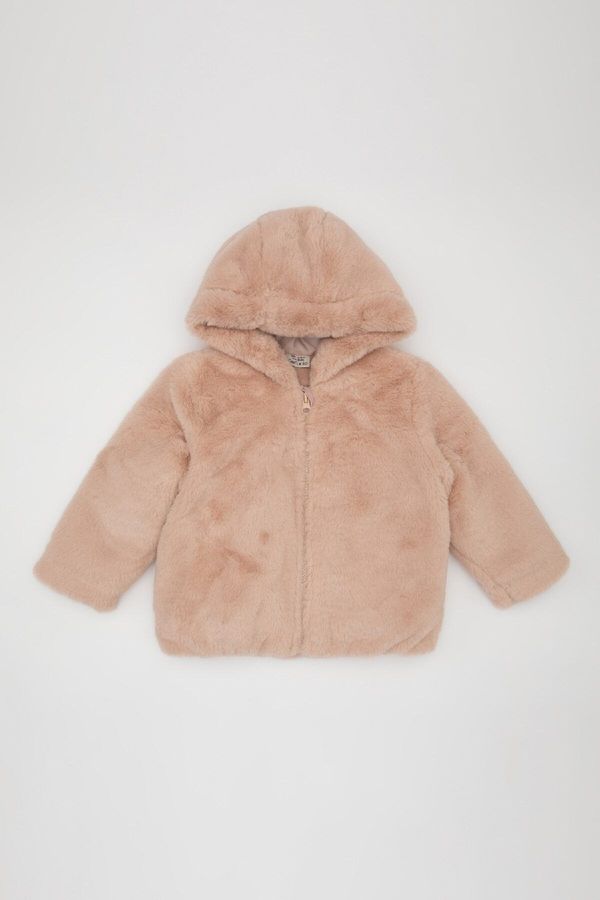 DEFACTO DEFACTO Baby Girl Fleece Lined Plush Hooded Coat