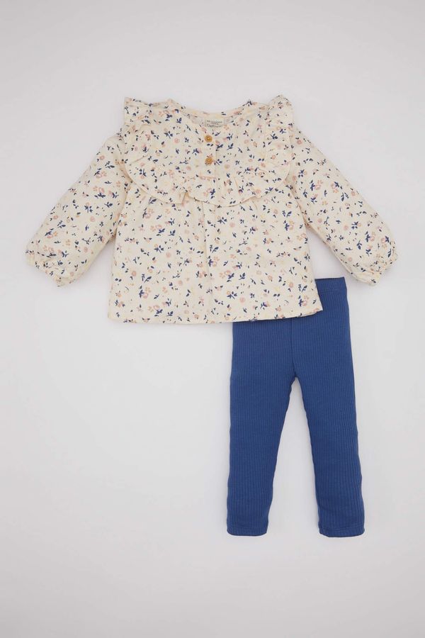 DEFACTO DEFACTO Baby Girl Floral Twill Shirt and Leggings 2 Piece Set