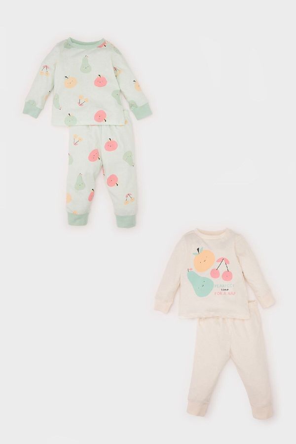 DEFACTO DEFACTO Baby Girl Fruit Patterned Long Sleeve Cotton 4-Piece Pajama Set