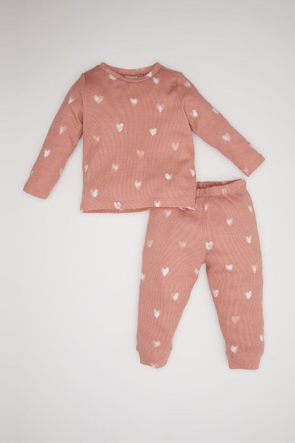 DEFACTO DEFACTO Baby Girl Heart Patterned Long Sleeve Waffle 2-Piece Pajama Set