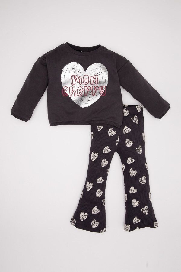 DEFACTO DEFACTO Baby Girl Heart Patterned Sweatshirt Tights 2-Piece Set