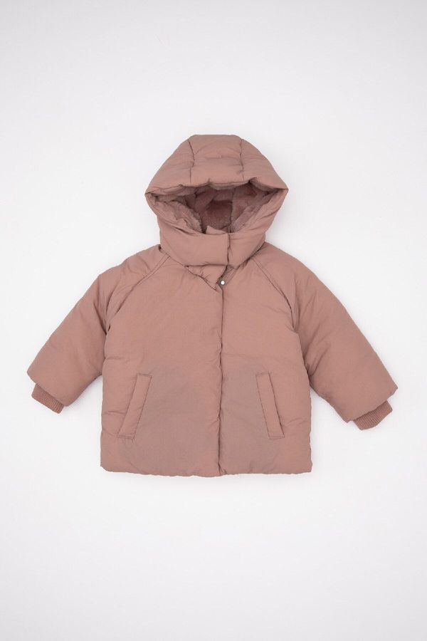 DEFACTO DEFACTO Baby Girl Hooded Water Repellent Soft Furry Coat