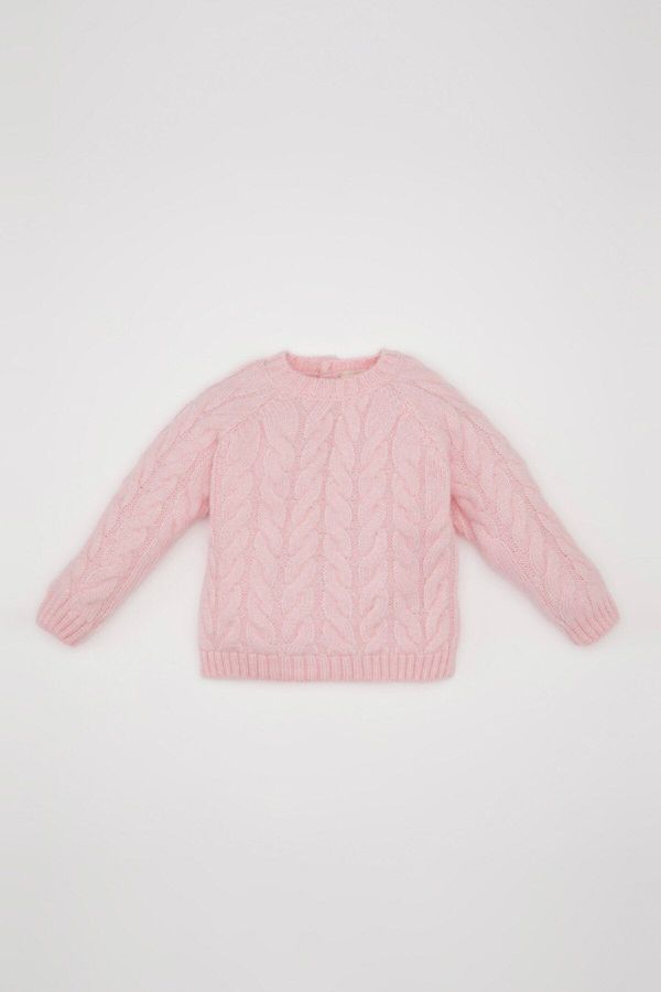 DEFACTO DEFACTO Baby Girl Light Pink Crew Neck Knit Patterned Sweater