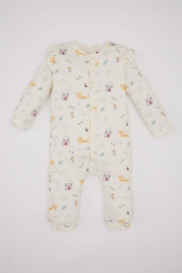 DEFACTO DEFACTO Baby Girl Newborn Animal Patterned Heavy Fabric Jumpsuit