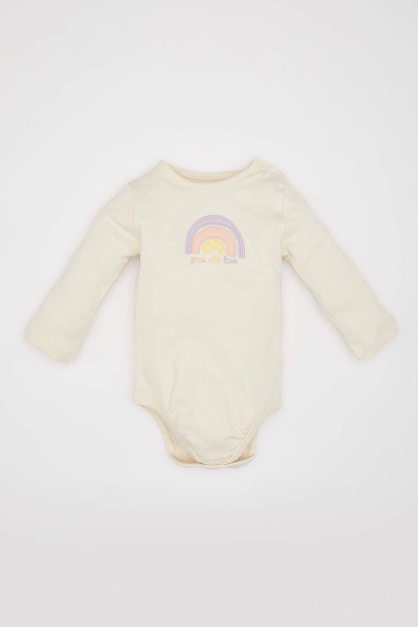 DEFACTO DEFACTO Baby Girl Newborn Crew Neck Rainbow Printed Heavy Fabric Snap Body