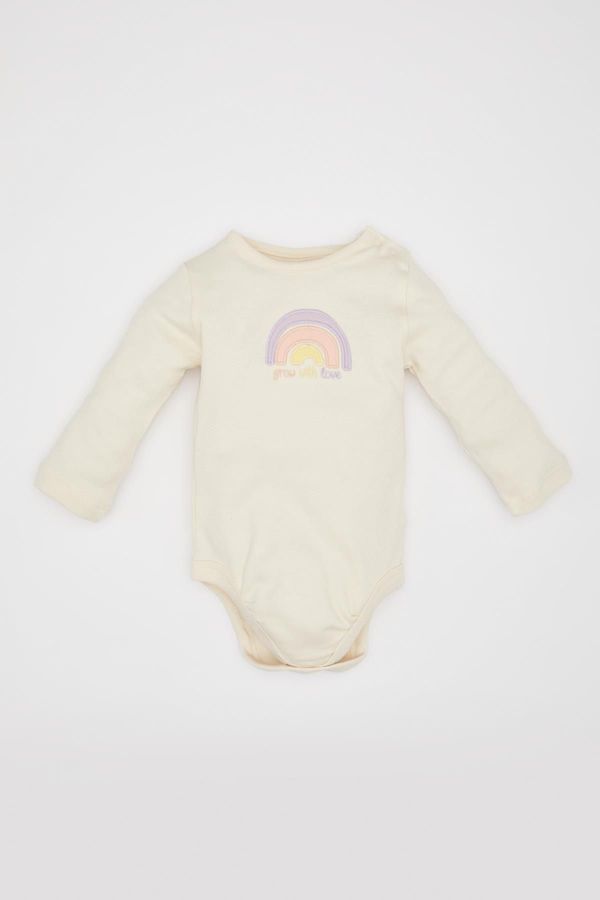 DEFACTO DEFACTO Baby Girl Newborn Crew Neck Rainbow Printed Long Sleeve Snap Snap Bodysuit