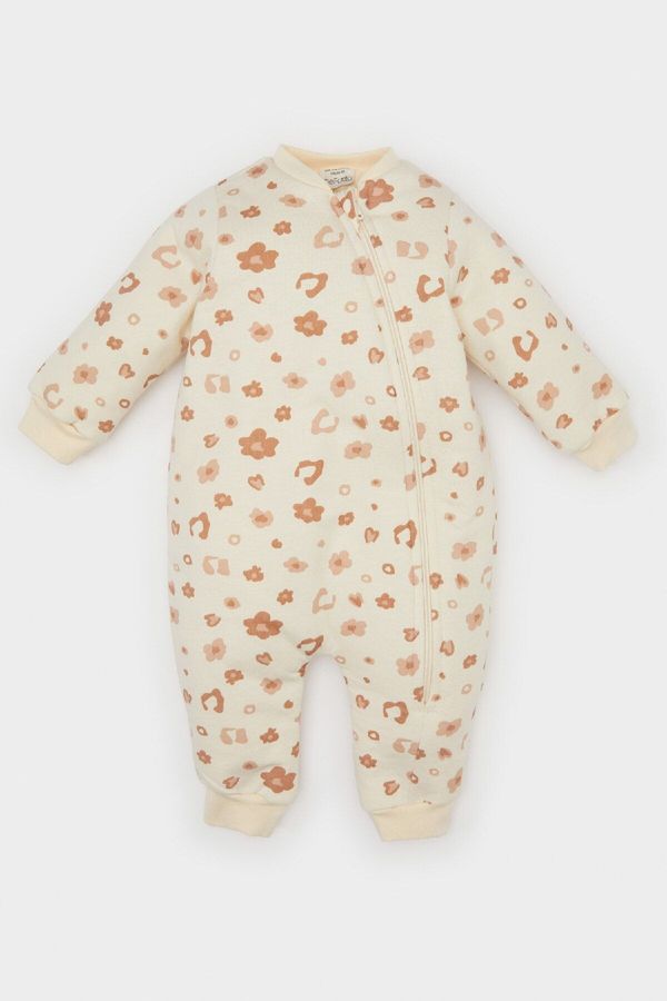 DEFACTO DEFACTO Baby Girl Newborn Leopard Patterned Cotton Jumpsuit