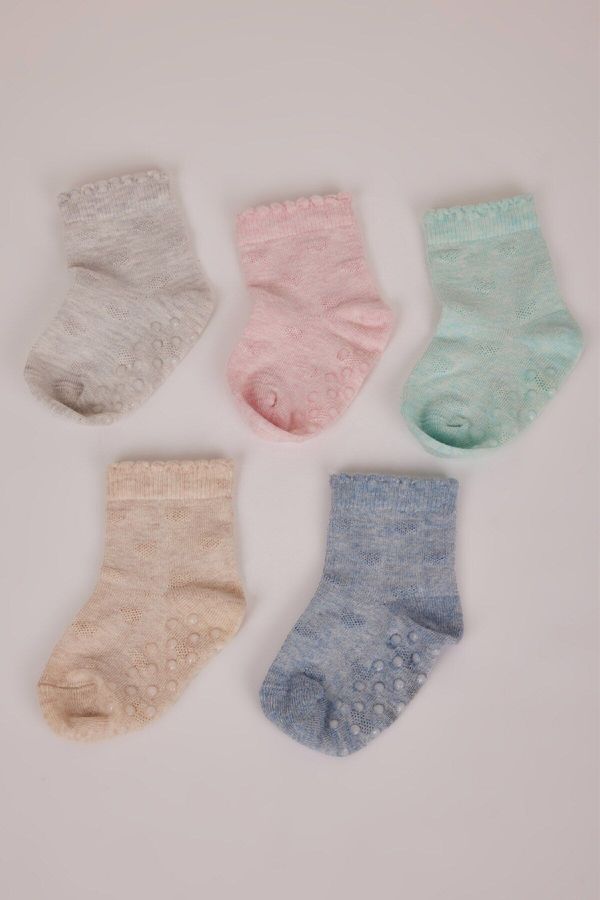 DEFACTO DEFACTO Baby Girl Non-Slip Sole 5-Pack Cotton Long Socks