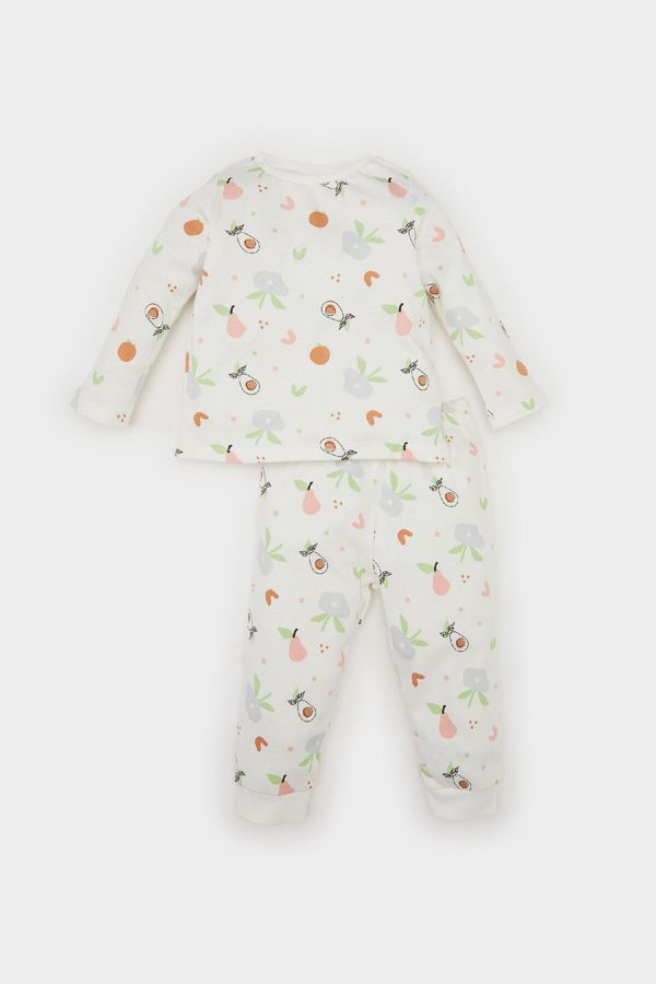 DEFACTO DEFACTO Baby Girl Pajama Set Fruit Patterned Crew Neck Long Sleeve Top Long Bottom