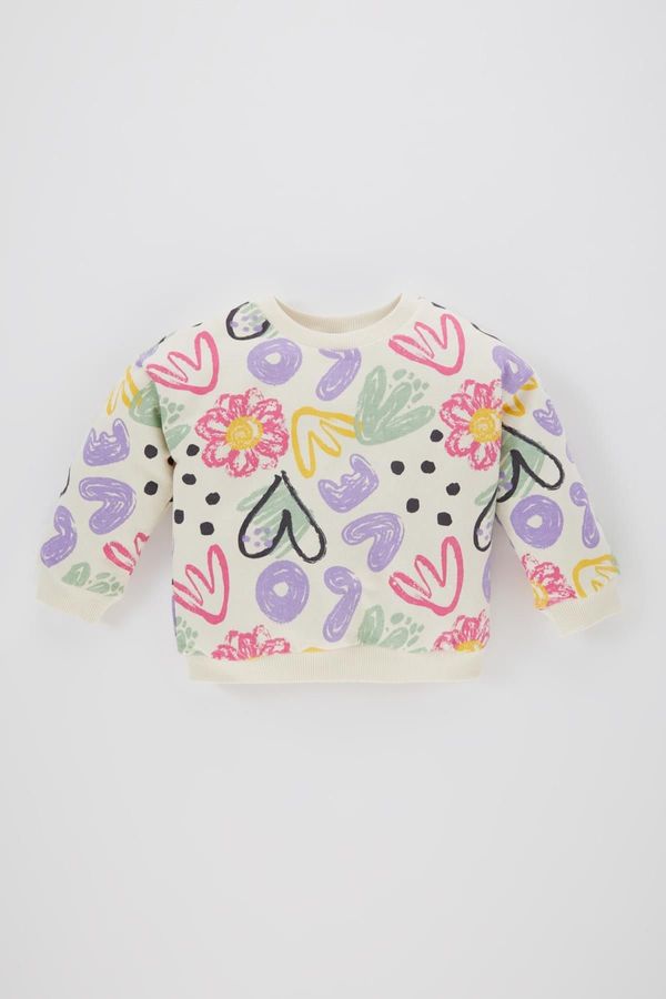 DEFACTO DEFACTO Baby Girl Patterned Crew Neck Sweatshirt