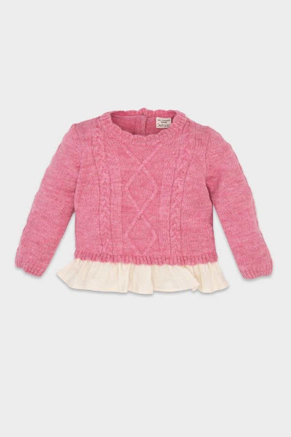 DEFACTO DEFACTO Baby Girl Pink Regular Fit Crew Neck Knitted Patterned Sweater