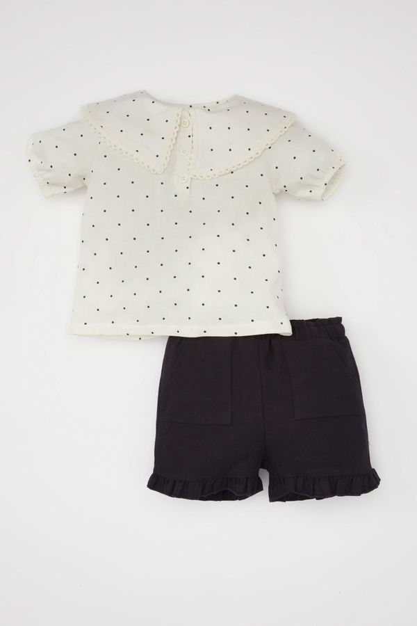 DEFACTO DEFACTO Baby Girl Polka Dot Short Sleeve Blouse Twill Shorts 2 Piece Set