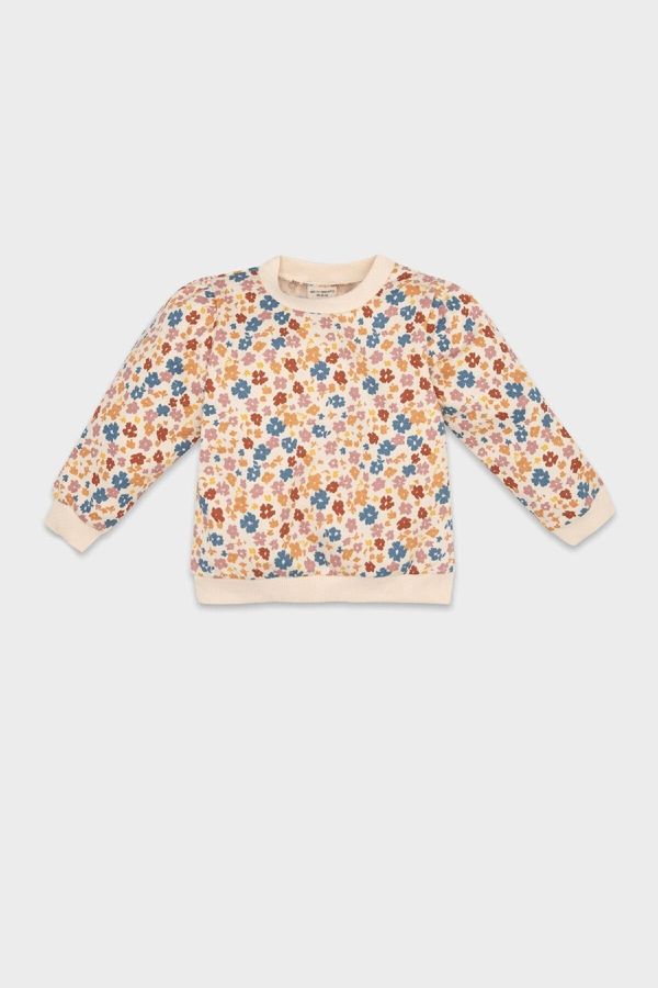 DEFACTO DEFACTO Baby Girl Regular Fit Crew Neck Floral Patterned Soft Furry Sweatshirt