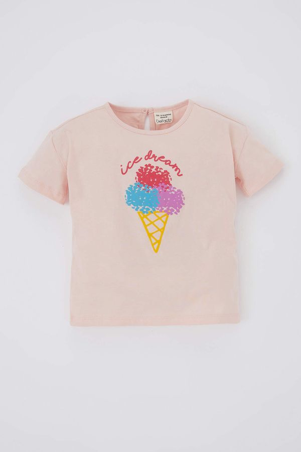DEFACTO DEFACTO Baby Girl Regular Fit Crew Neck Fun Printed Short Sleeve T-Shirt