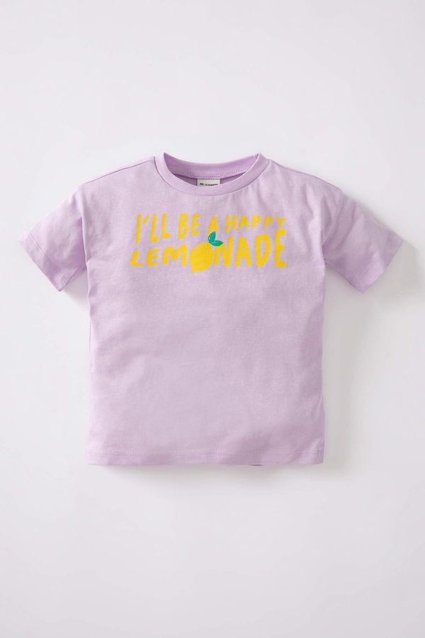DEFACTO DEFACTO Baby Girl Regular Fit Crew Neck Slogan Printed Short Sleeved T-Shirt