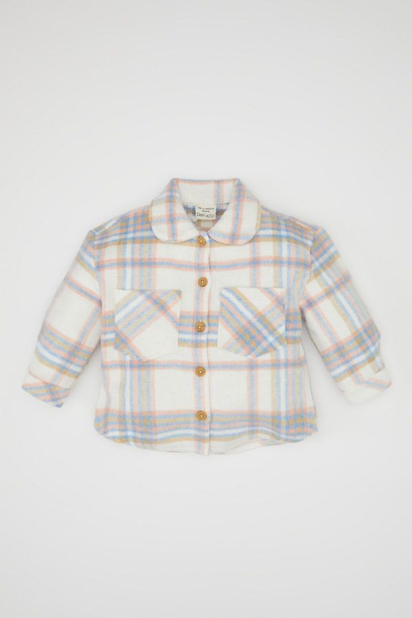 DEFACTO DEFACTO Baby Girl Shirt Collar Plaid Patterned Flannel Long Sleeve Shirt