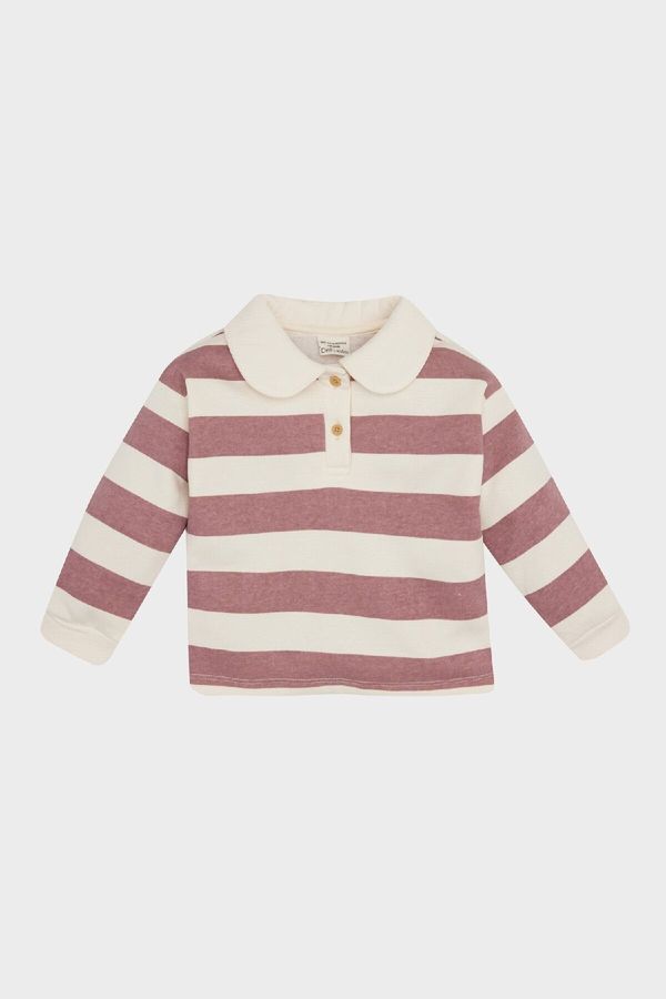 DEFACTO DEFACTO Baby Girl Soft Furry Striped Sweatshirt Inside Collar