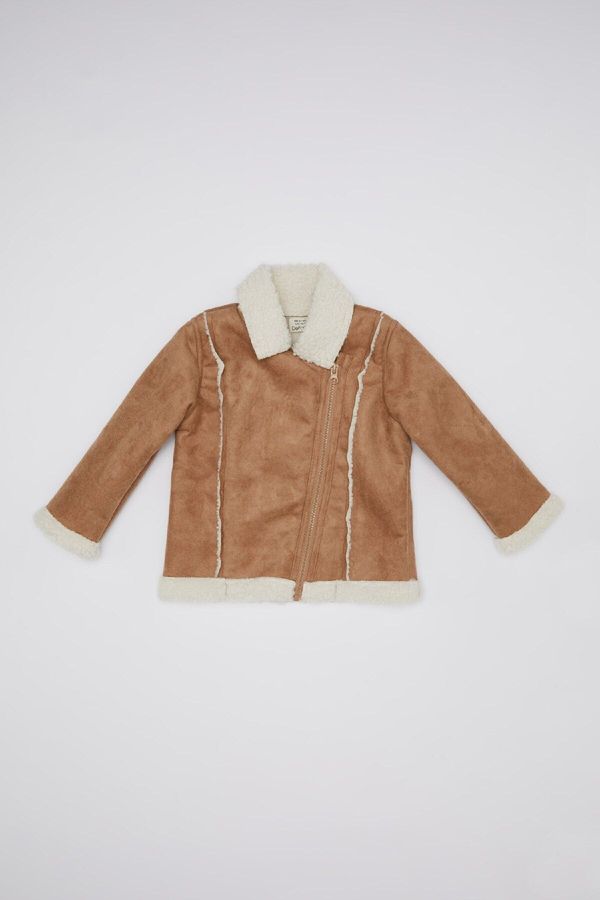 DEFACTO DEFACTO Baby Girl V Neck Coat Faux Für Lined Pocket Polar Fleece Suede Coat