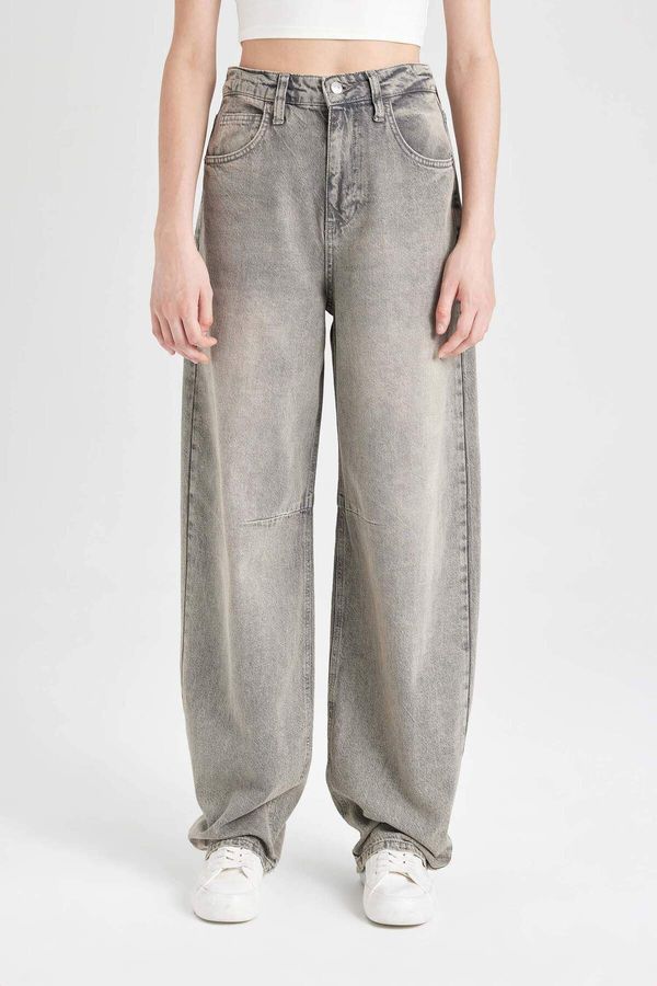 DEFACTO DEFACTO Baggy Fit High Waist Long Jean Washed Trousers